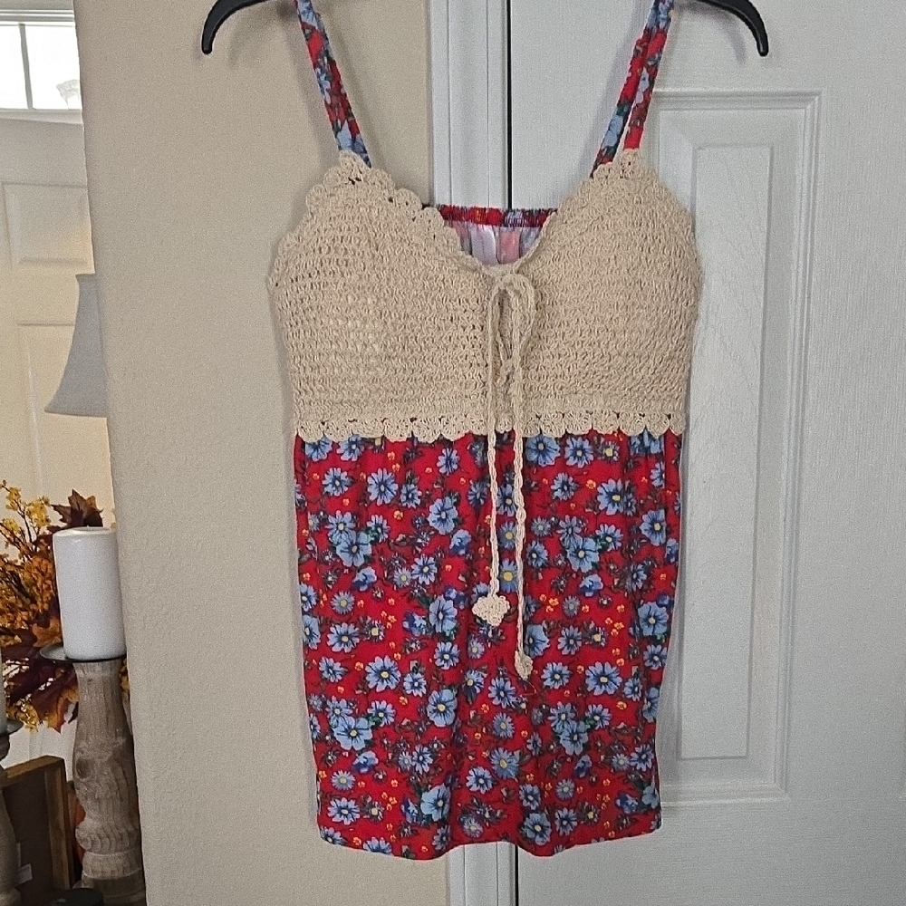 No Boundaries Red and Cream Floral Tank Top